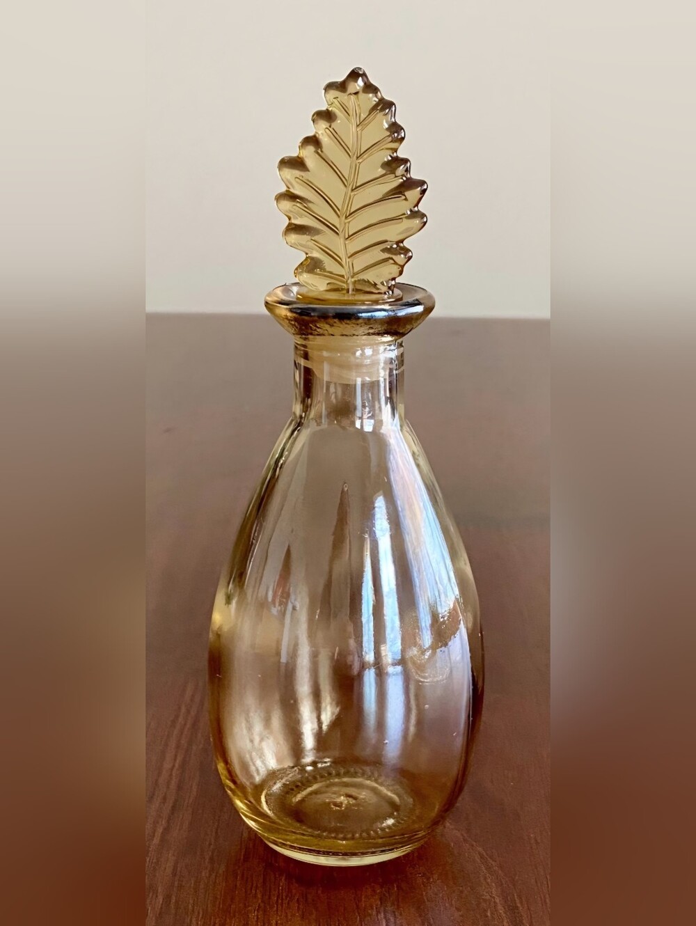 VTG 1970s Aurora Perfume Moon Water Bottle Amber Gold Leaf Shaped Stopper GLOWS!